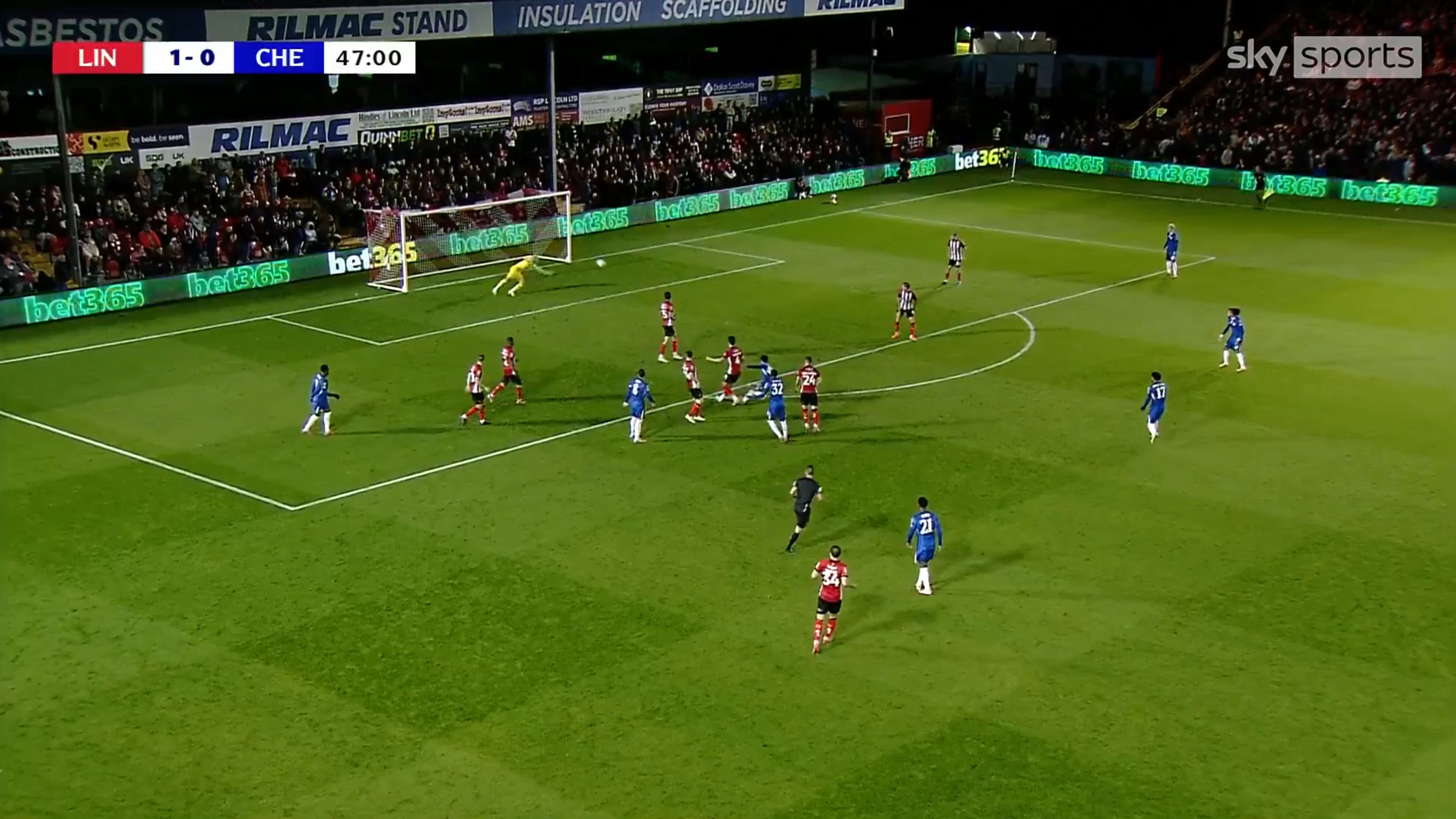 Tyrique George slams a volley across goal.