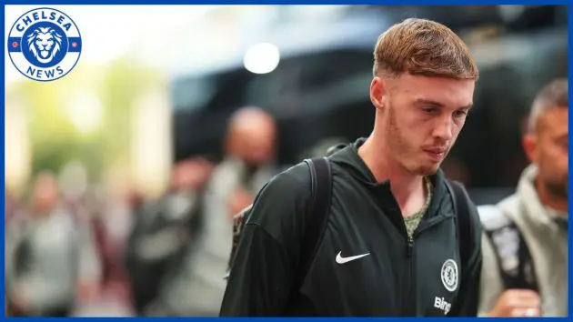 Cole Palmer with a Chelsea logo.