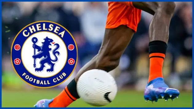Emanuel Emegha with a Chelsea logo.