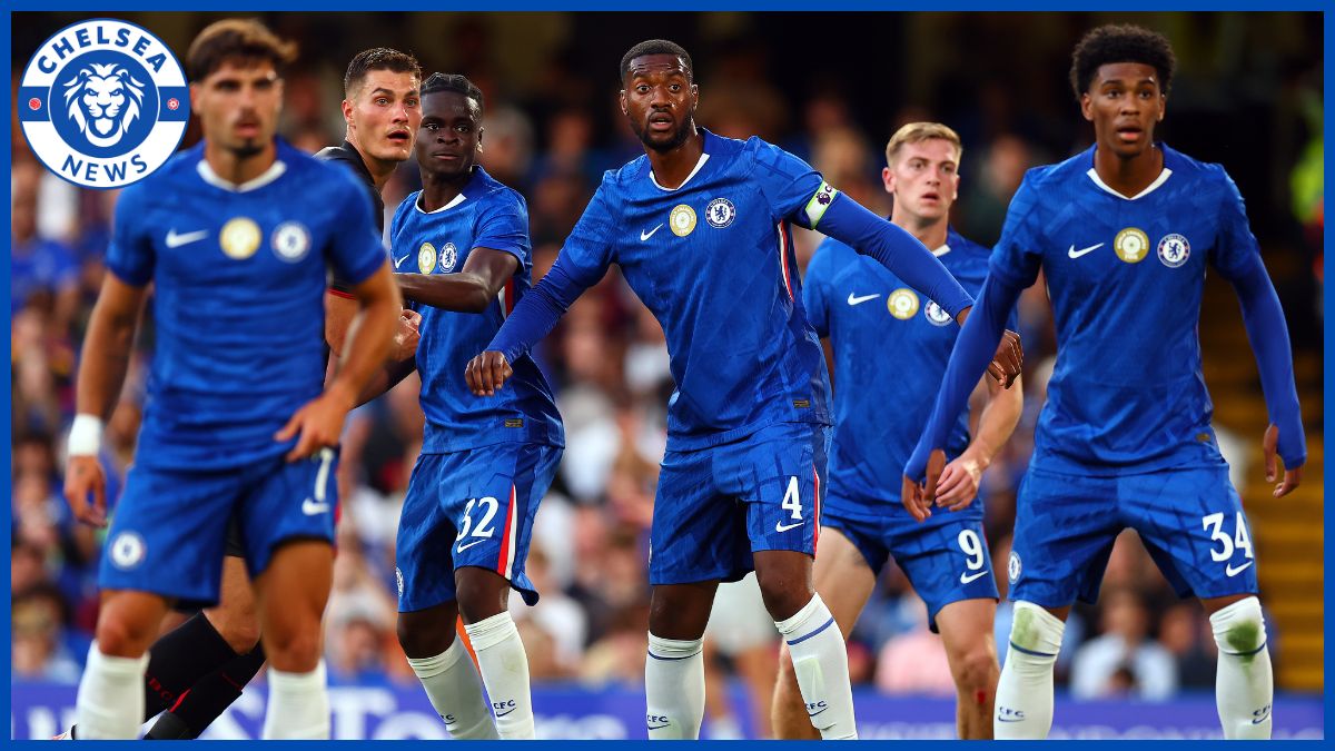 A generic group of Chelsea players defend a corner.