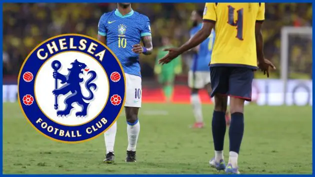 Joel Ordonez with a Chelsea logo.