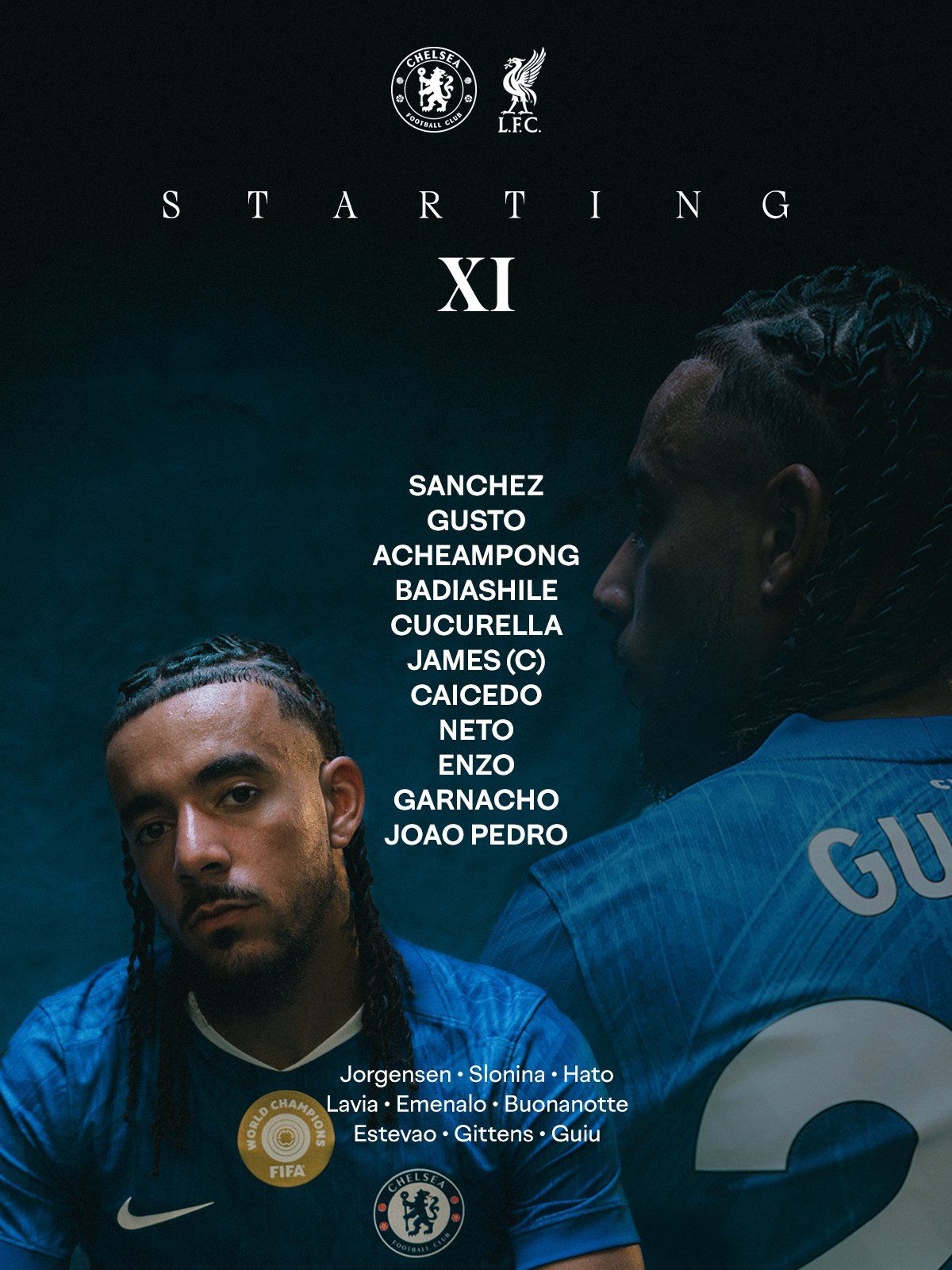 Chelsea's team to face Liverpool at Stamford Bridge.