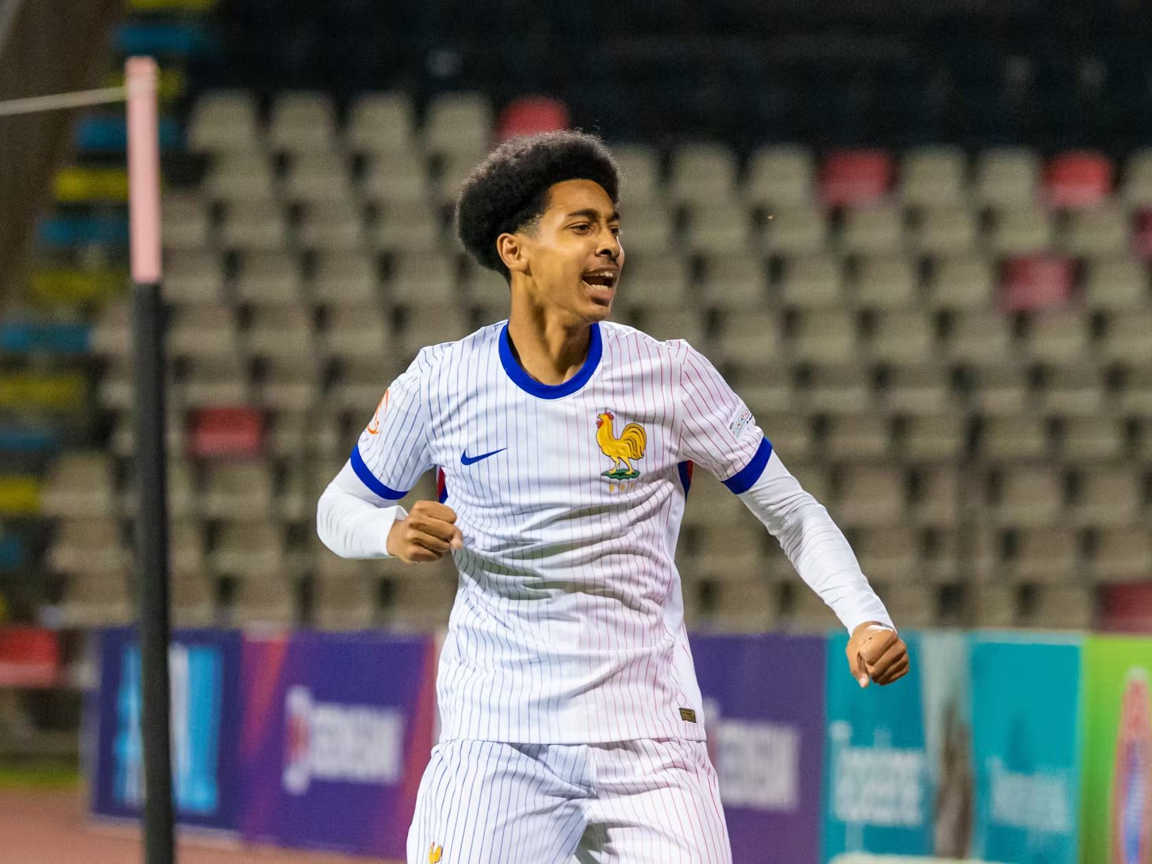 Djylian Nâ€™Guessan in action for France U20.