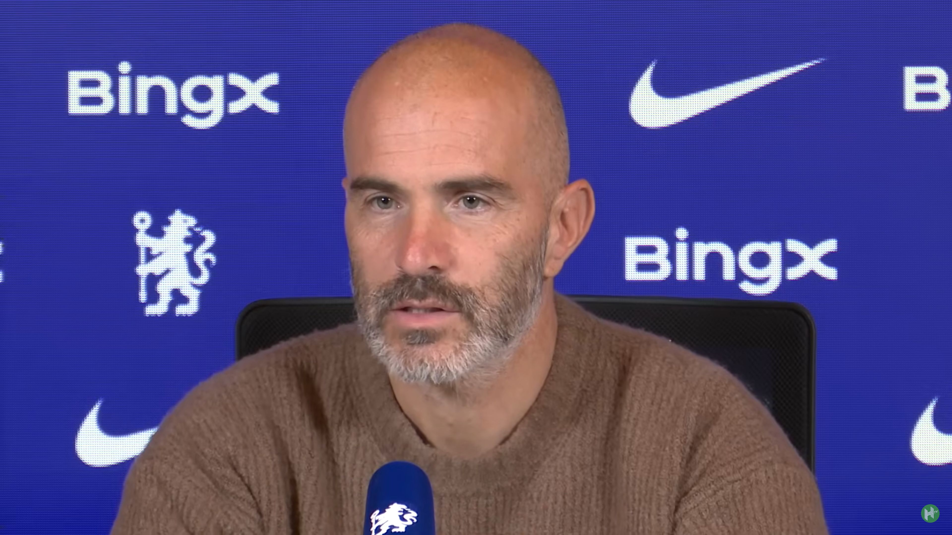 Enzo Maresca gives a steely look in his presser.