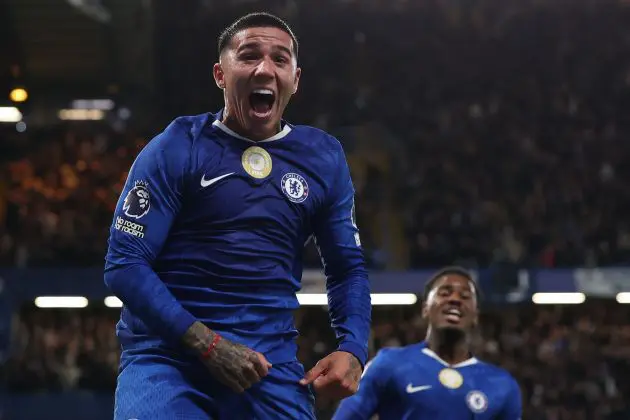 Enzo Fernandez celebrates against Liverpool.