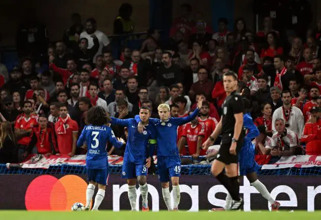 Alejandro Garnacho celebrates with Chelsea team-mates.