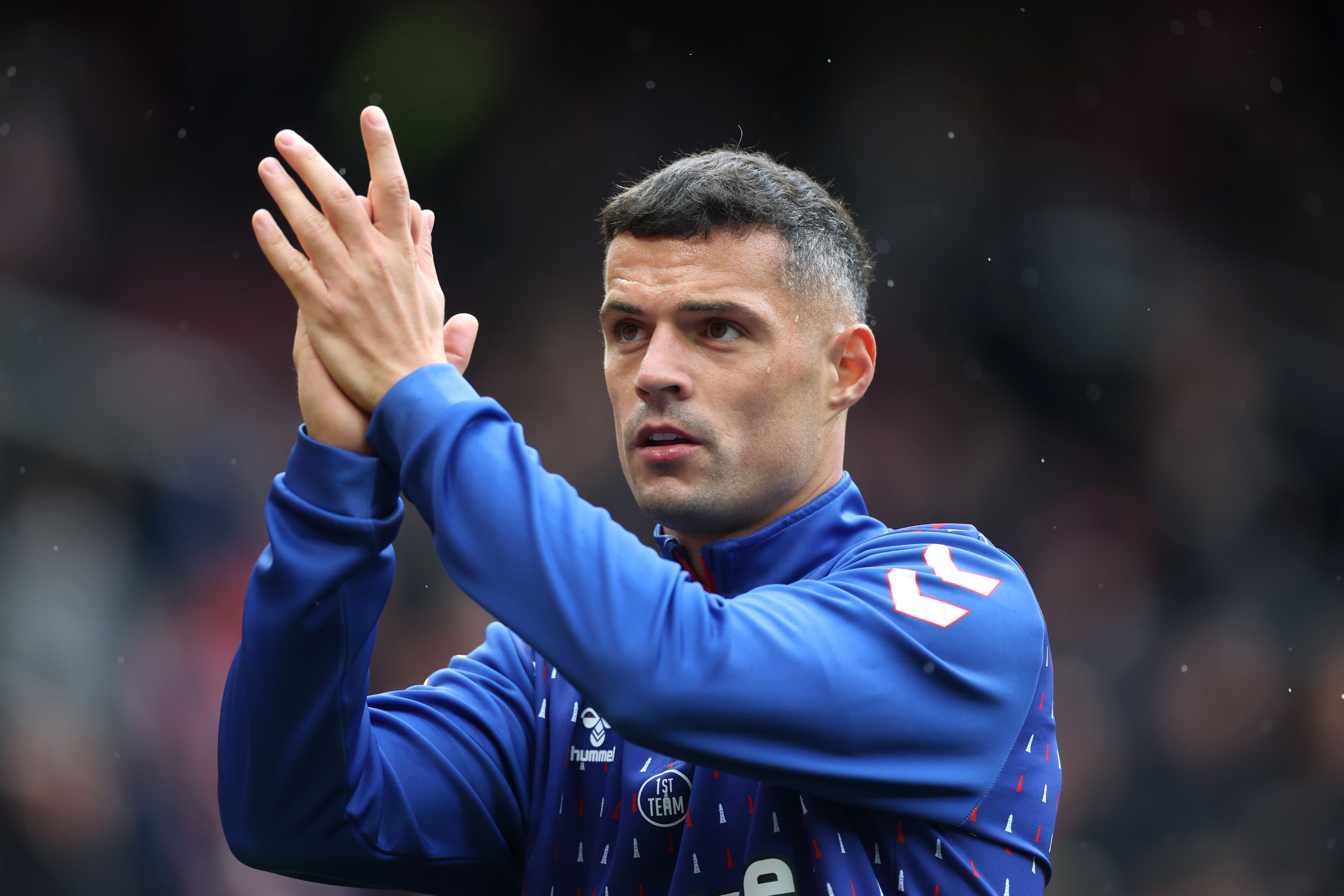 Granit Xhaka applauds Sunderland fans.