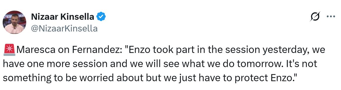 Nizaar Kinsella's Tweet about Enzo Fernandez.