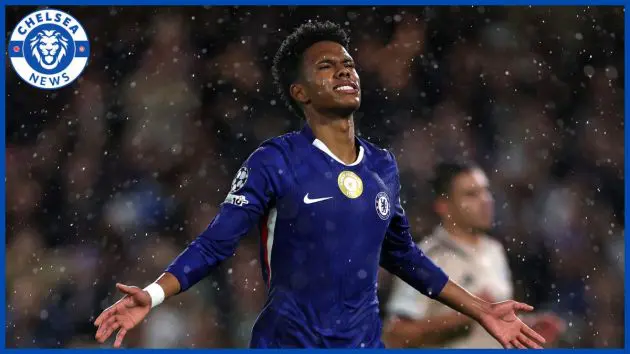 Estevao celebrates his first Champions League goal.