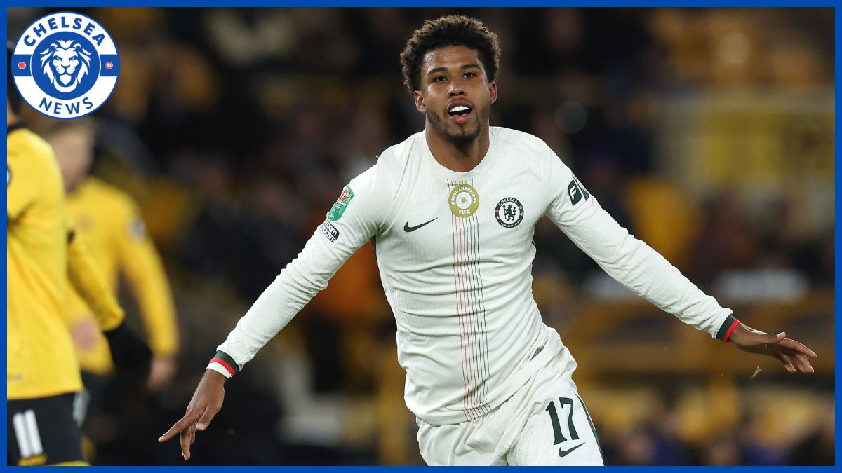 Andrey Santos celebrates his first Chelsea goal.