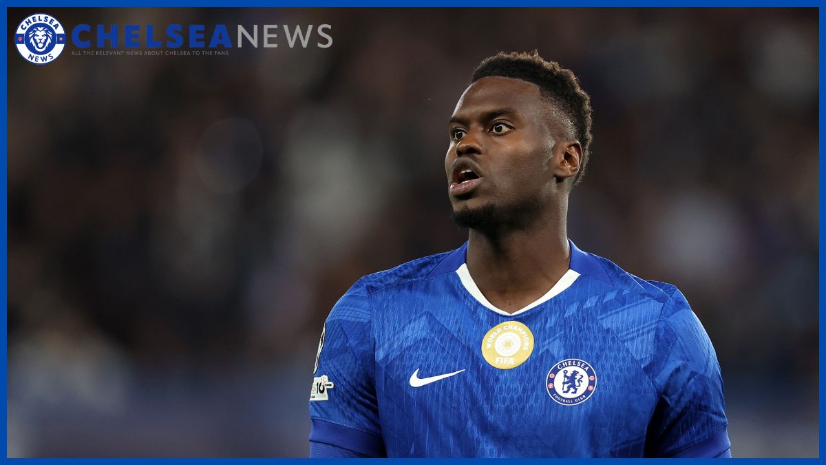 Benoit Badiashile with a Chelsea news logo.
