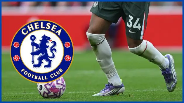 Josh Acheampong with a Chelsea logo.