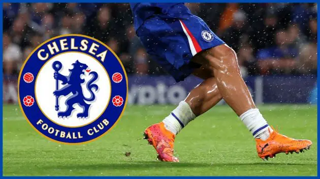 Marc Guiu with a Chelsea logo.