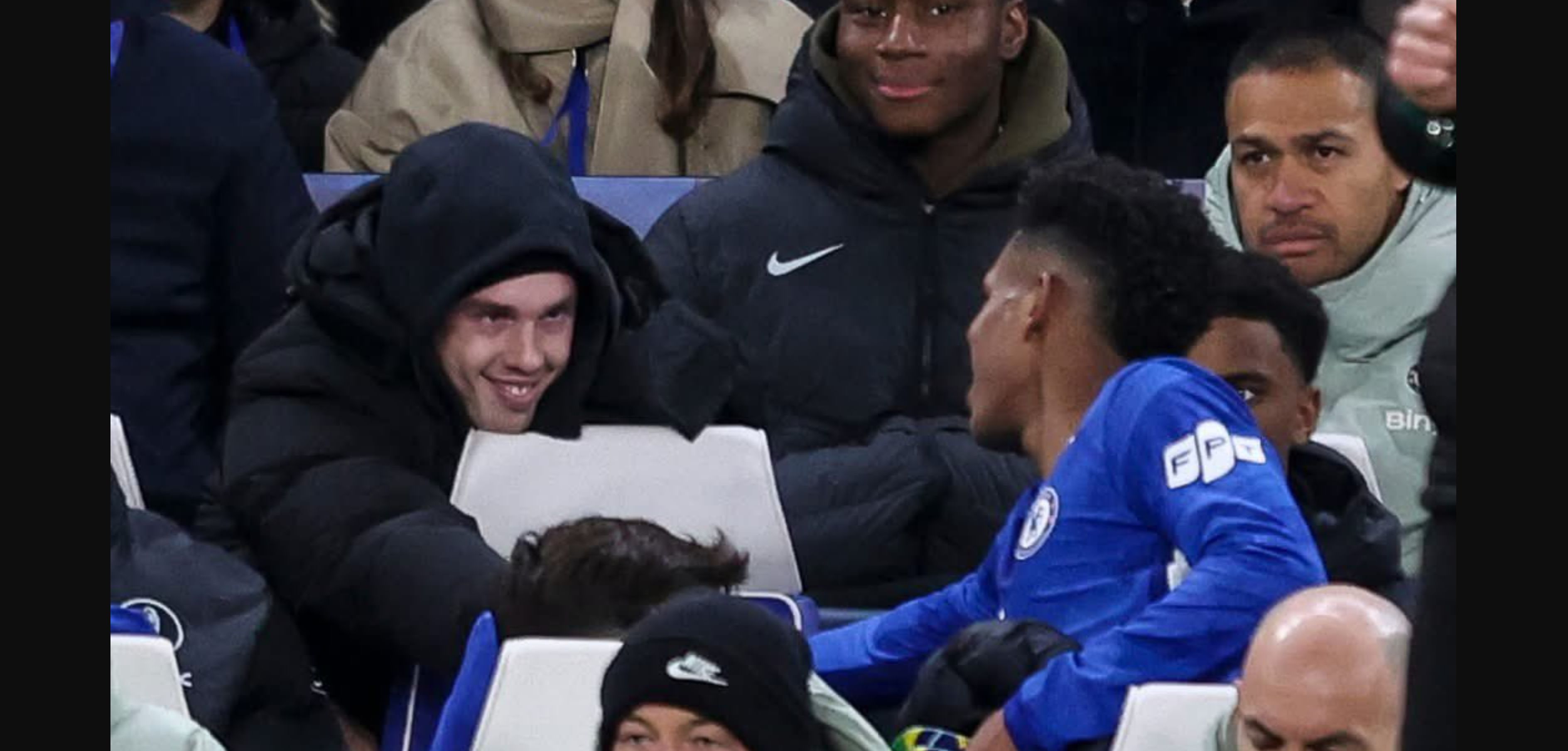 Cole Palmer and Estevao on the bench chilling.