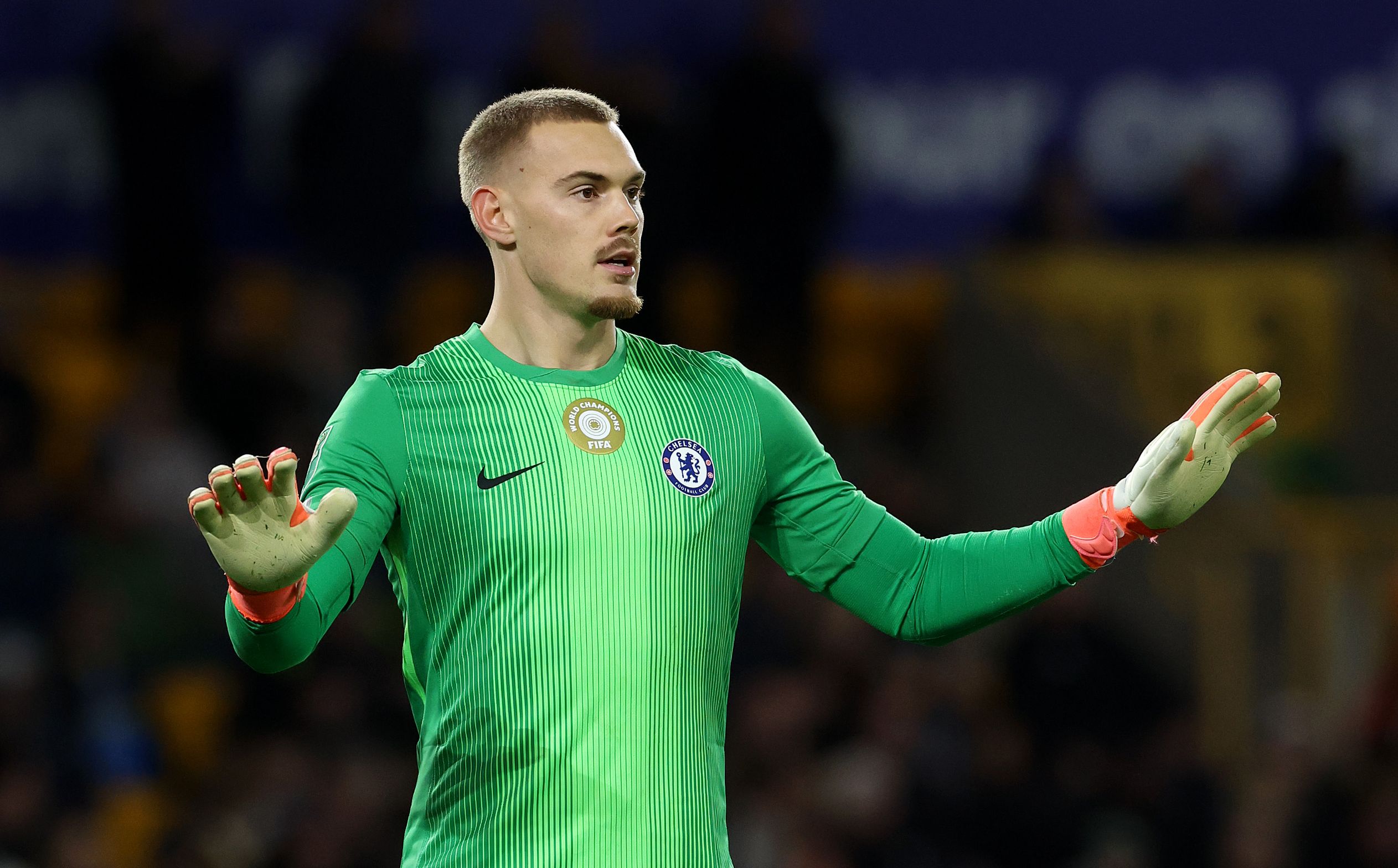 Filip Jorgensen in action for Chelsea.