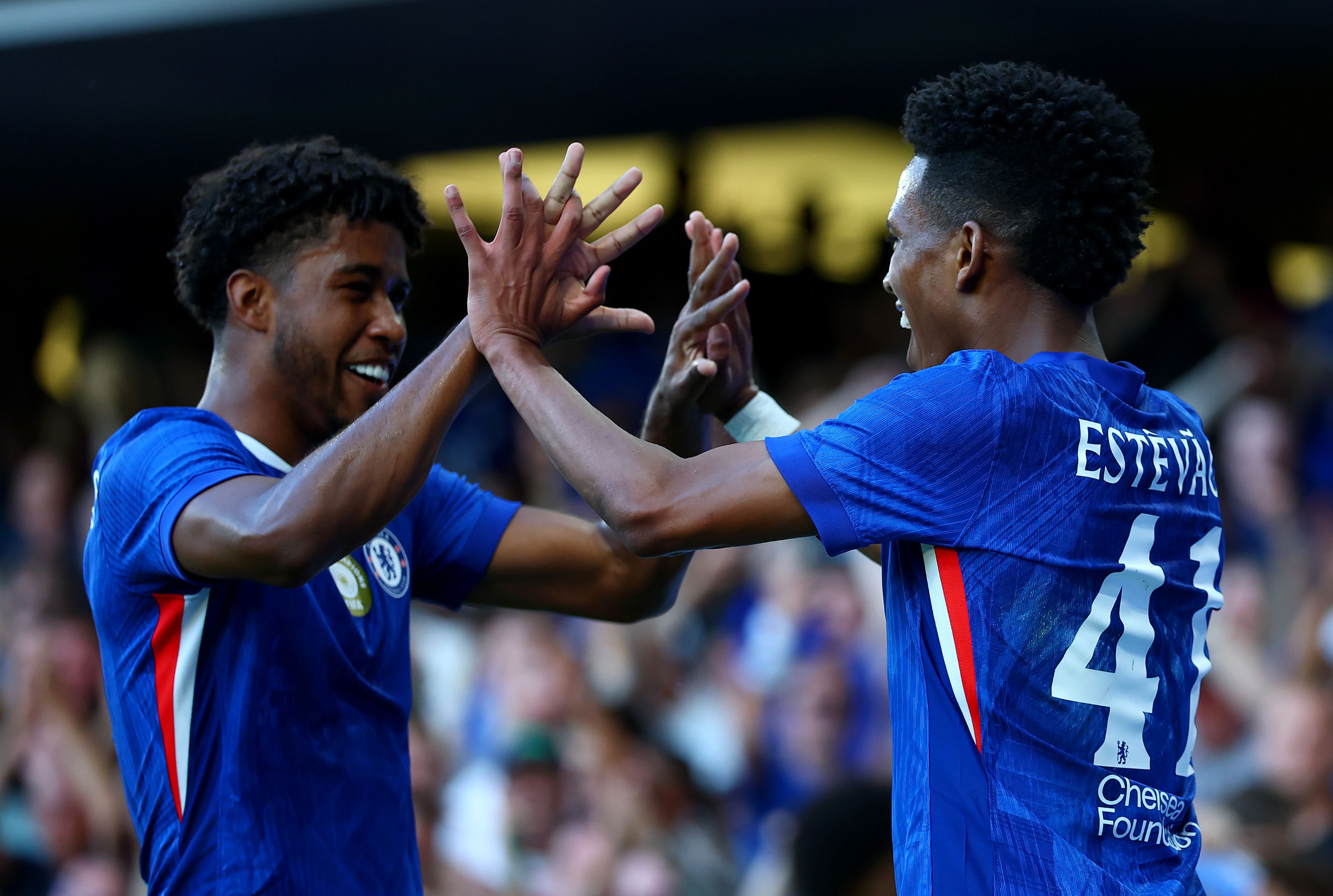 Andrey Santos celebrates with Estevao.