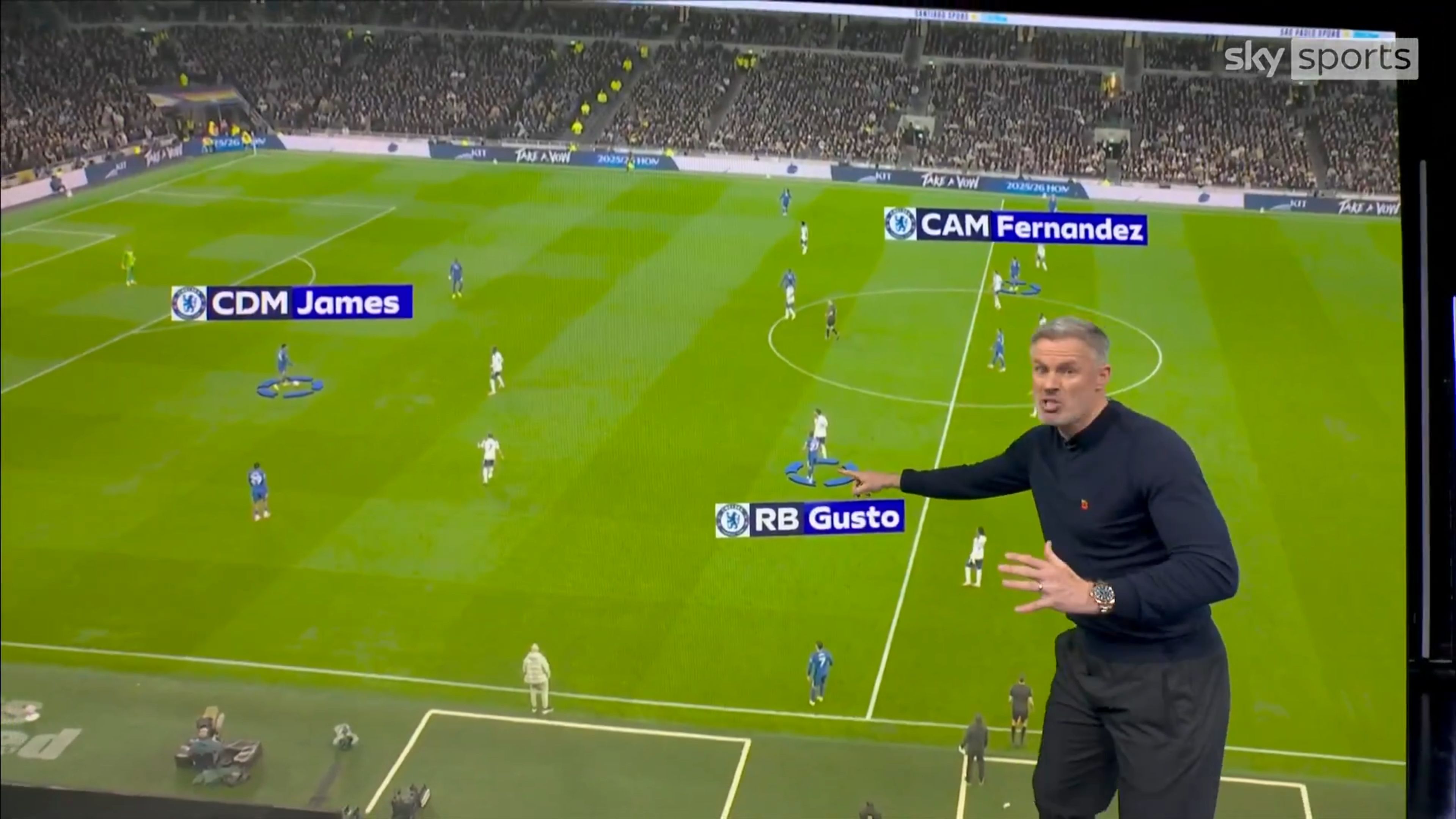 Jamie Carragher speaking about Chelsea's shape and tactics.