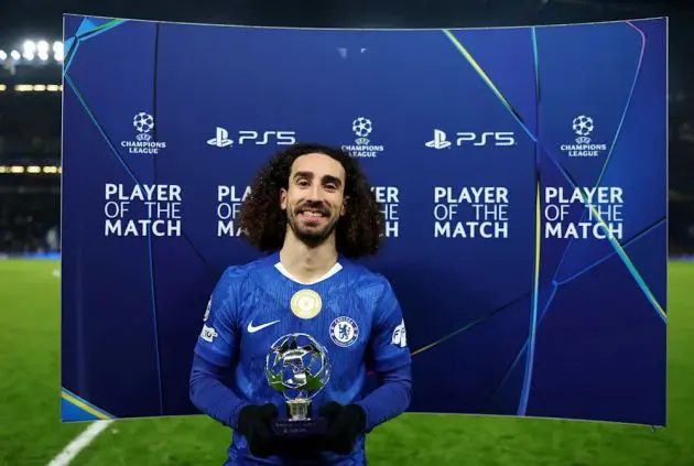 Marc Cucurella celebrates with this UEFA man of the match award.