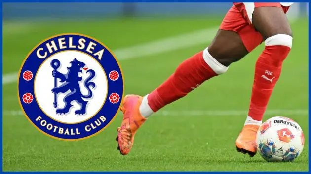 Yan Diomande with a Chelsea logo.