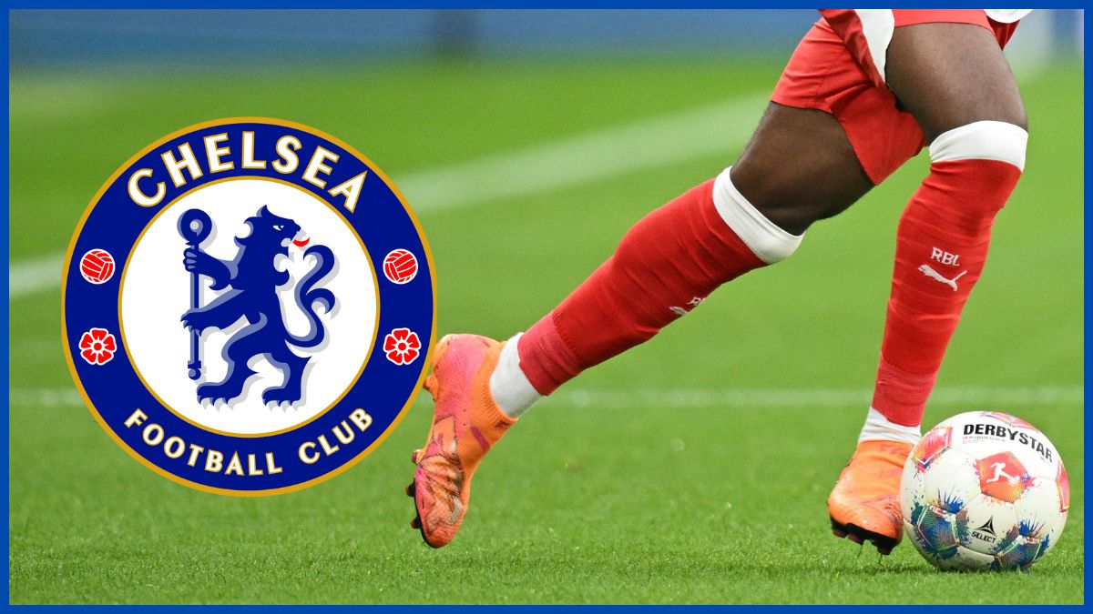 Yan Diomande with a Chelsea logo.