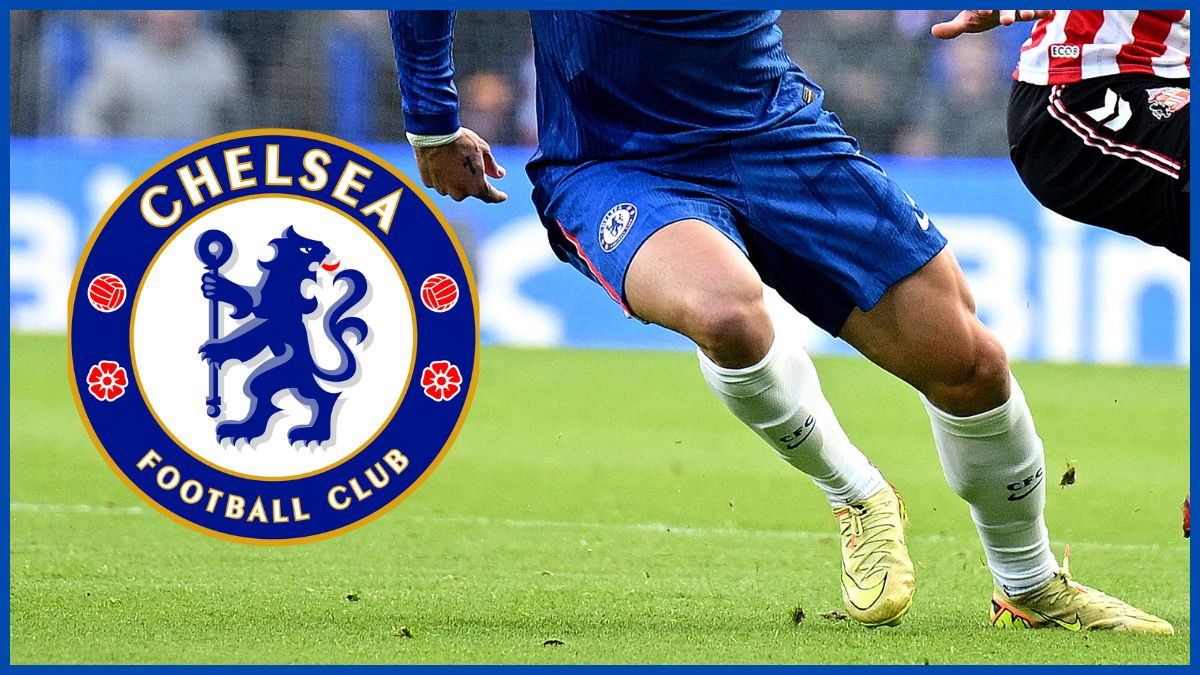 Pedro Neto with a Chelsea logo.