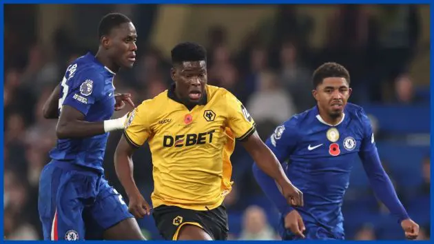 Trevoh Chalobah and Wesley Fofana chase down Marshall Munetsi in Chelsea's win over Wolves.