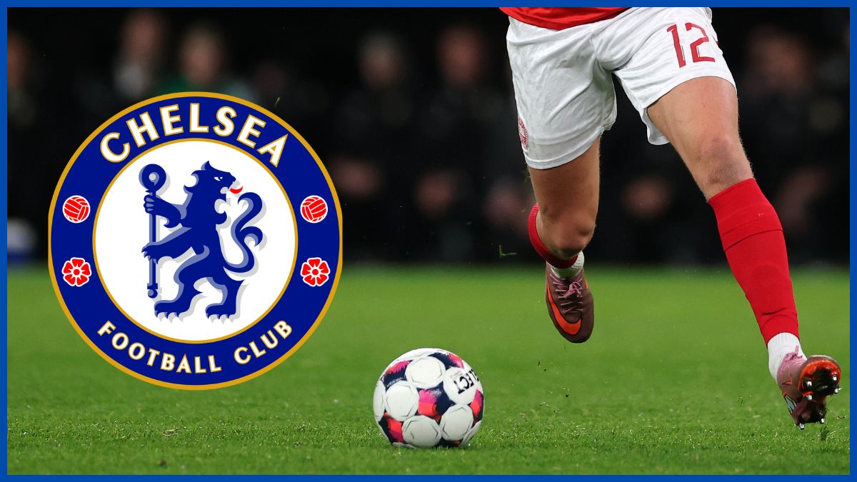 Victor Froholdt with a Chelsea logo.