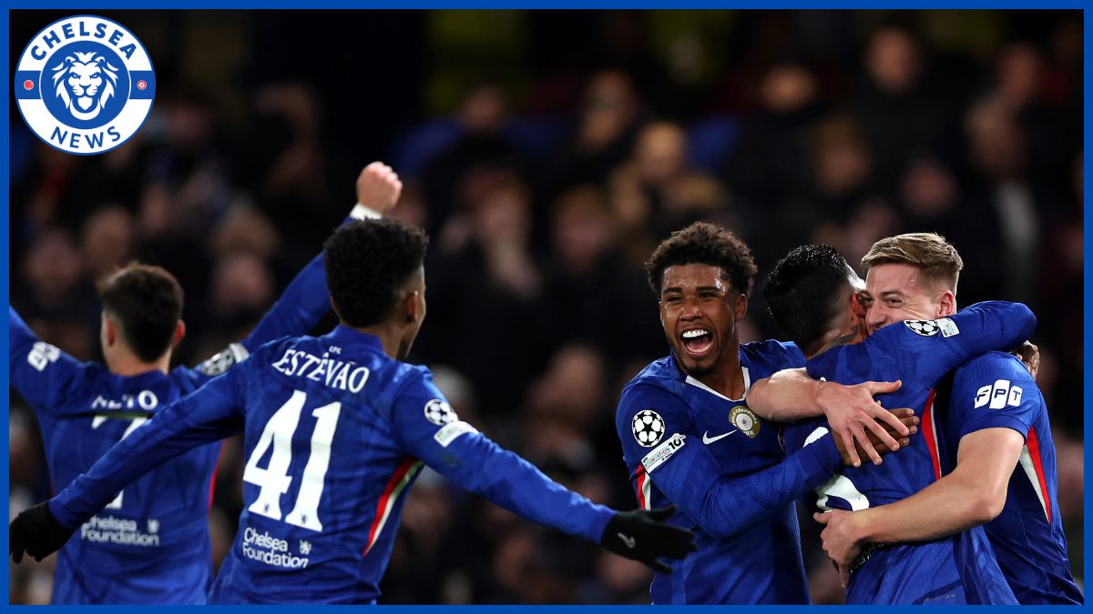 Chelsea celebrate in a group after Barca win.