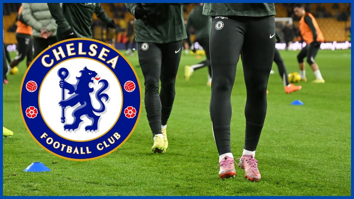 Reece James with a Chelsea logo.