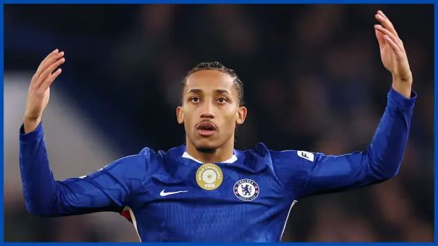 Joao Pedro protests a decision against Arsenal.