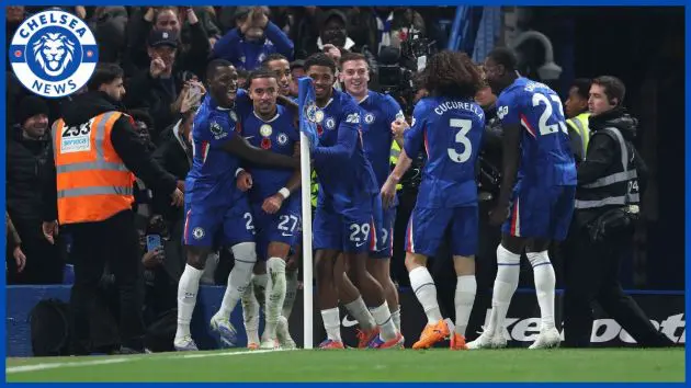 Chelsea celebrate their goal against Wolves as a group.