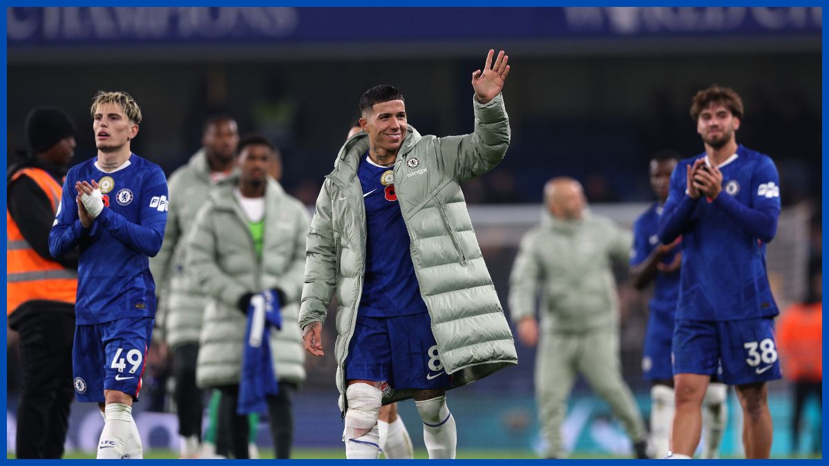 Enzo Fernandez celebrates at full time.
