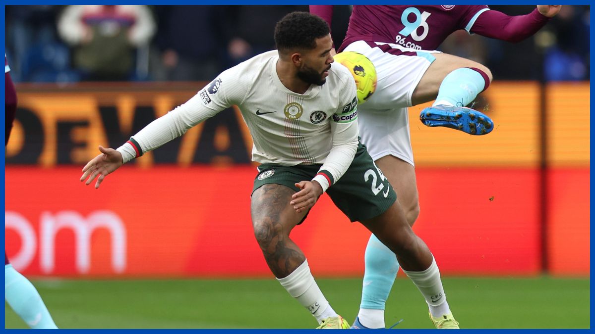 Reece James battles against Burnley.