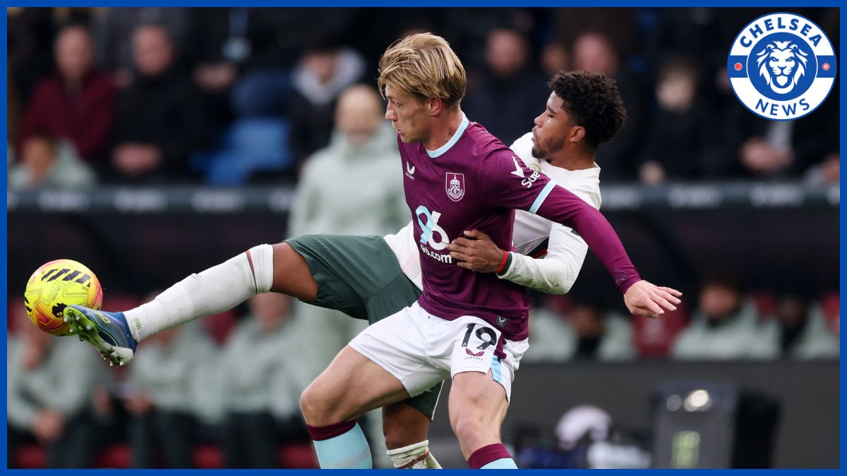 Andrey Santos gets a toe on the ball against Burnley.