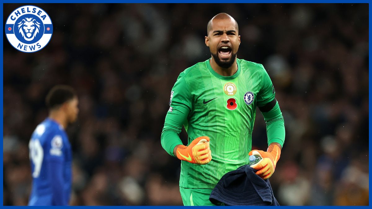 Robert Sanchez celebrates Spurs win.
