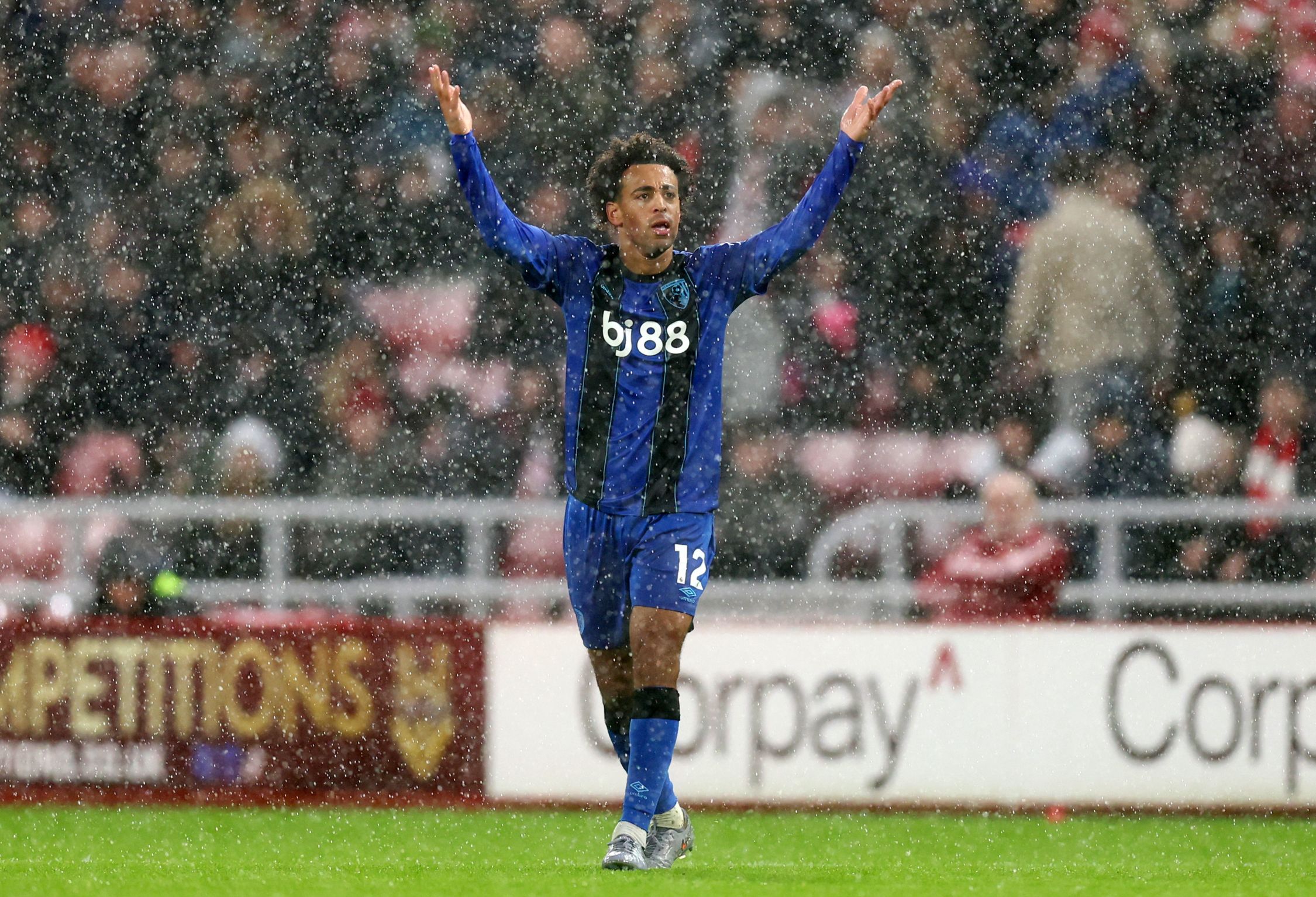 Tyler Adams celebrates scoring for Bournemouth.