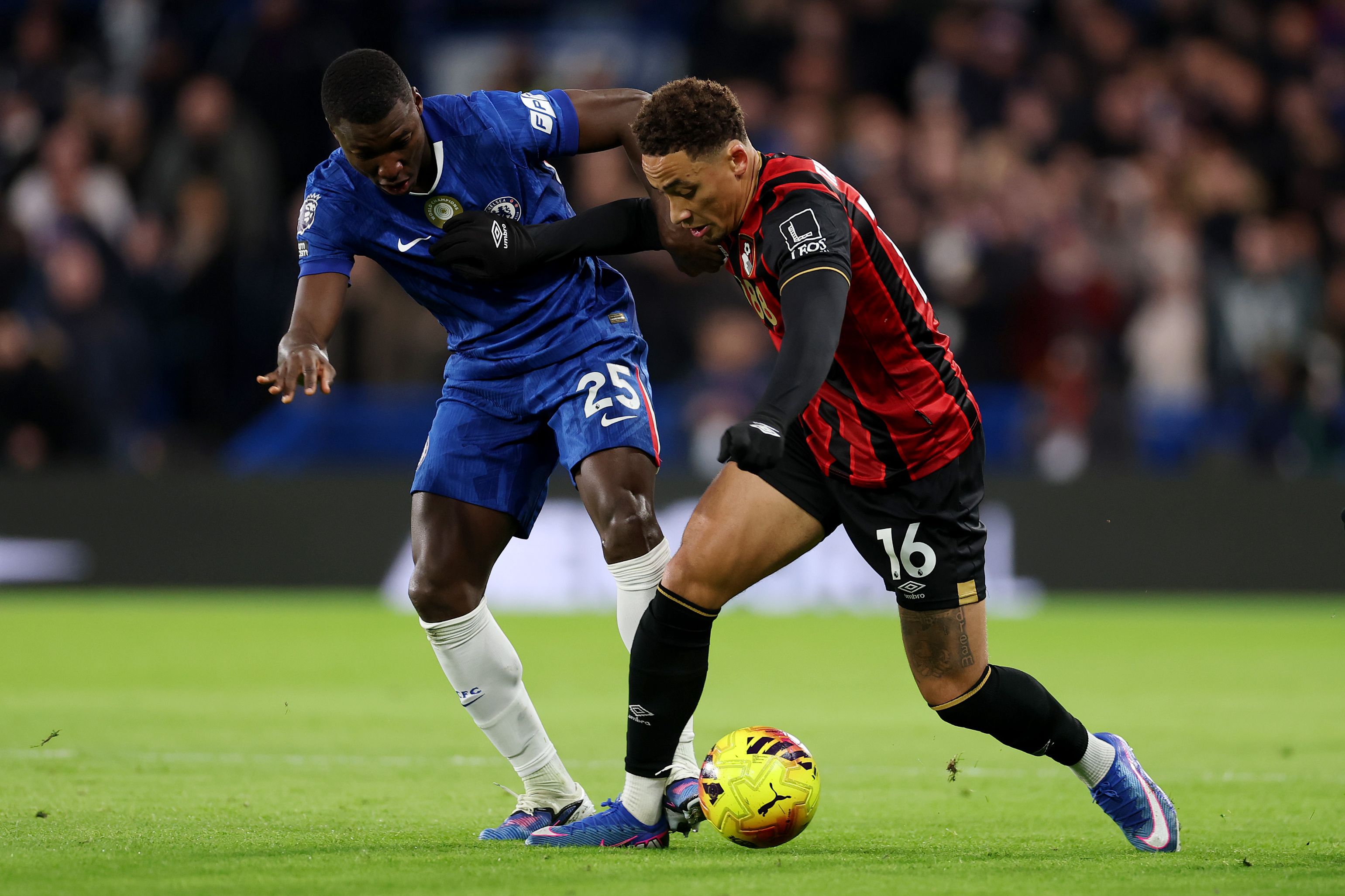 Moises Caciedo battles for possession against Bournemouth.