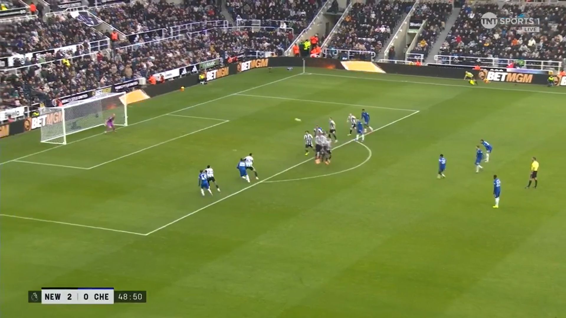Reece James fires in a perfect free kick from range.