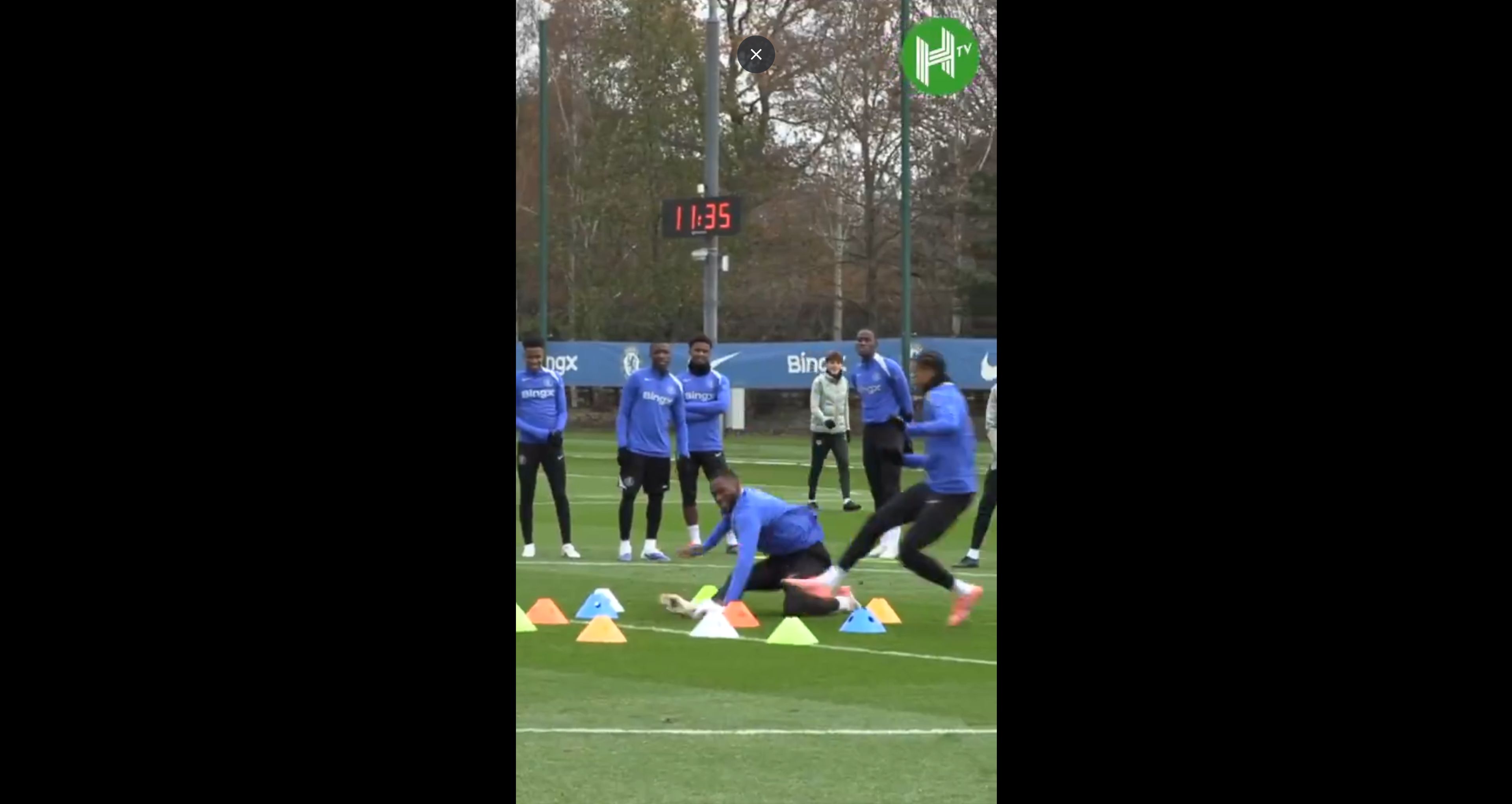 Tosin slides in training.