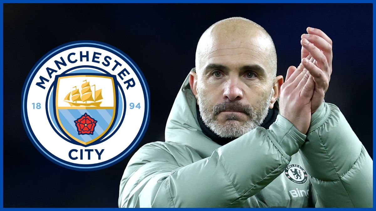Enzo Maresca with a Man City logo.