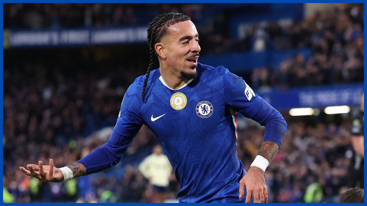 Malo Gusto celebrates his goal.