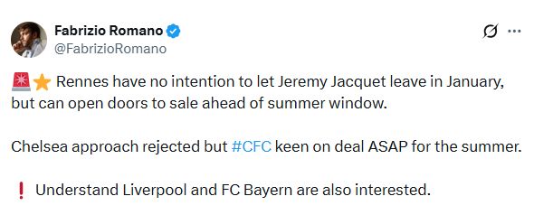 Jeremy Jacquet update from Fabrizio Romano.