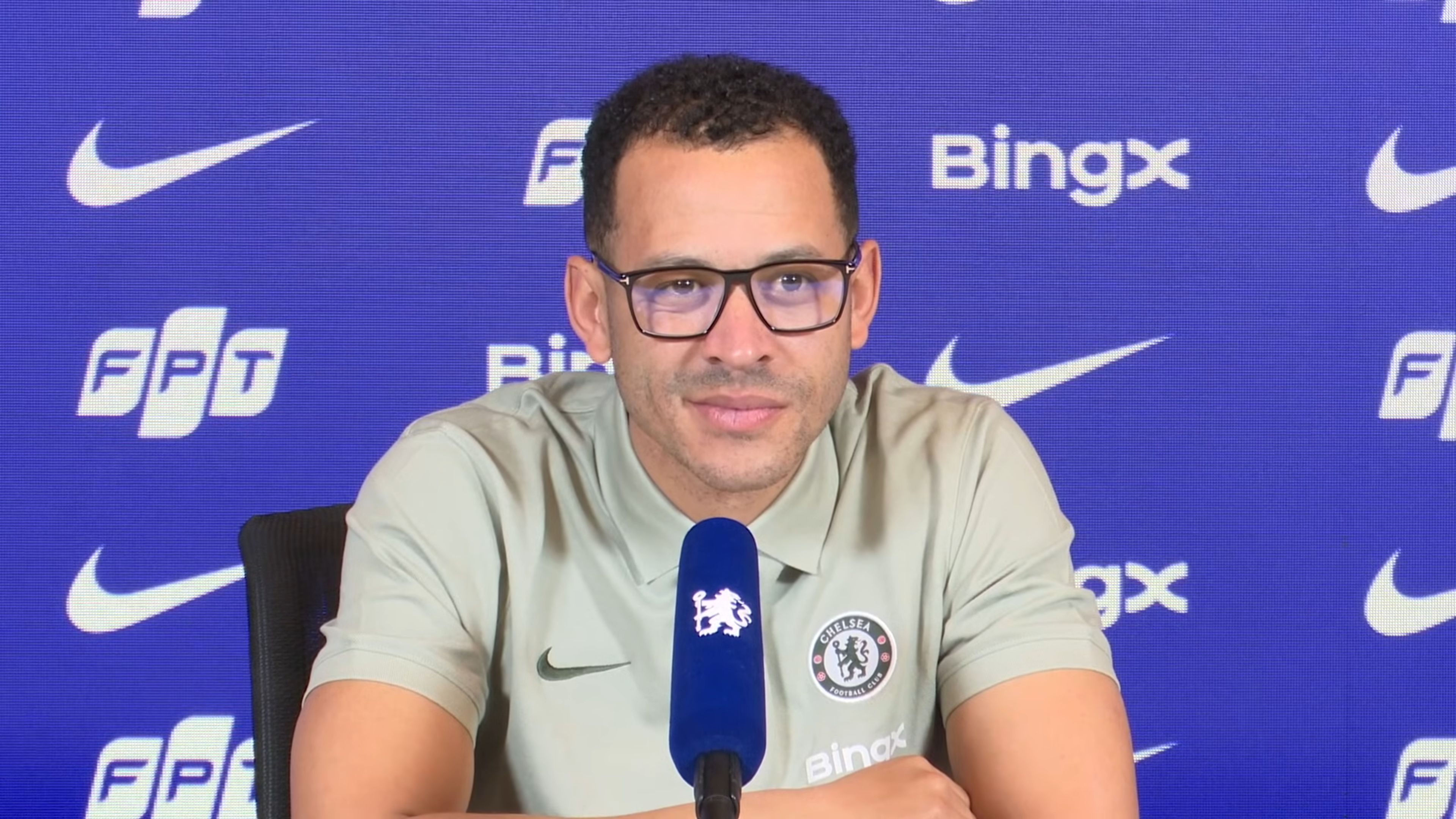 Liam Rosenior in his EFL Cup press conference.