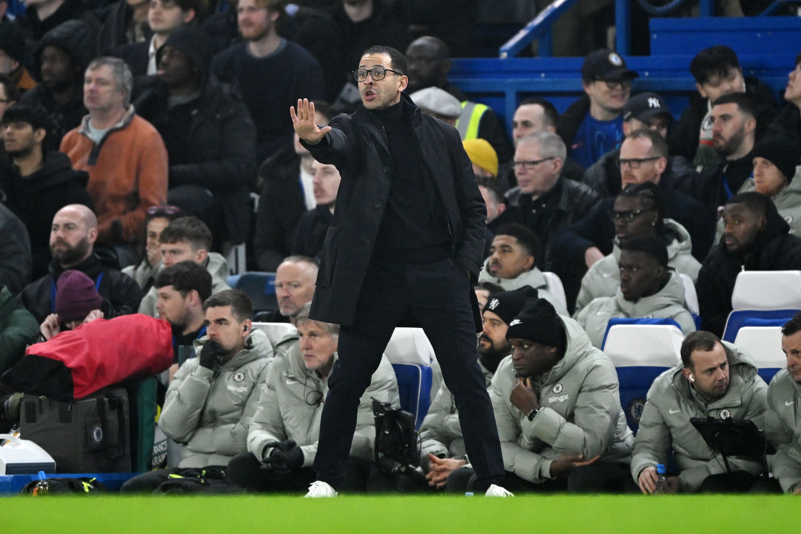 Liam Rosenior gestures on the touchline.