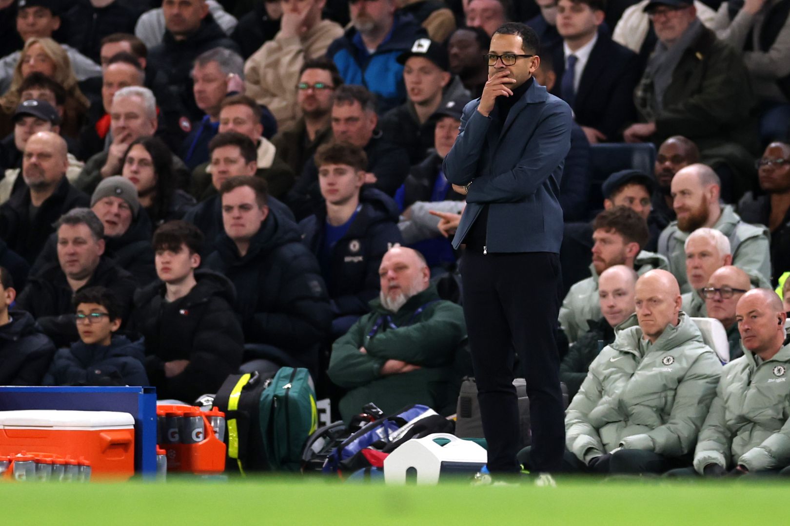 Liam Rosenior on the touchline.