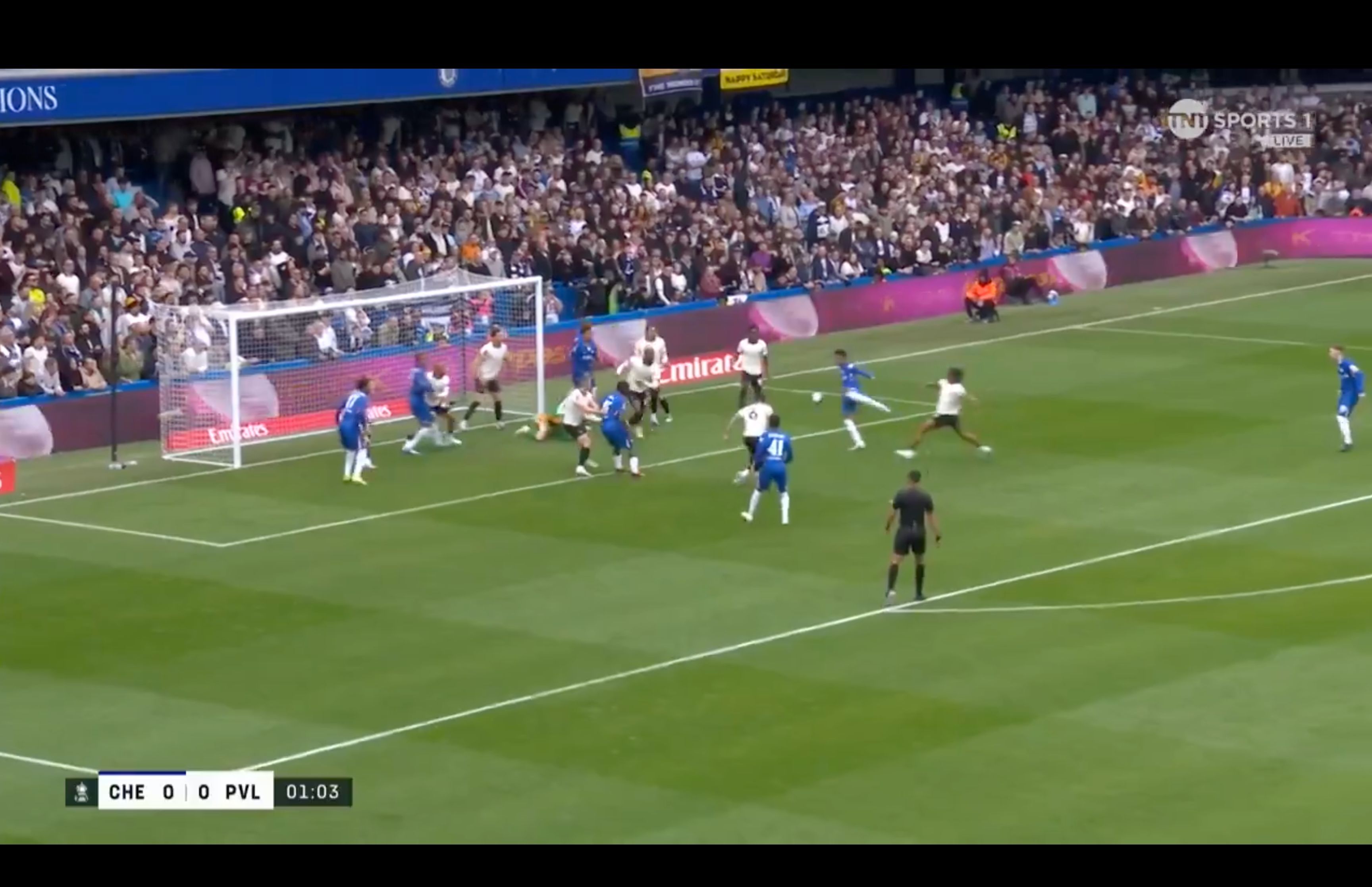 Jorrel Hato slams in Chelsea's opening goal against Port Vale.