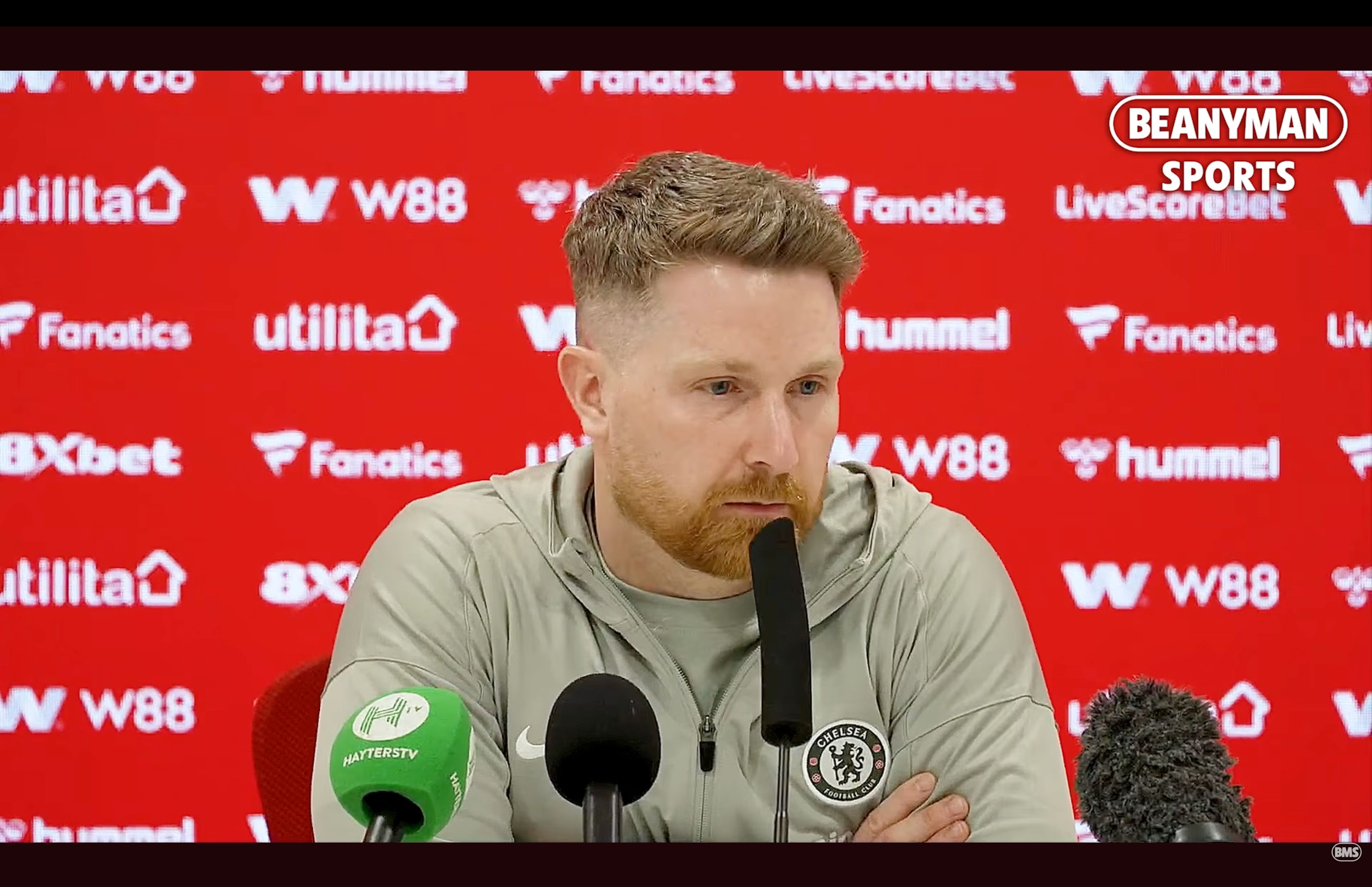 Calum McFarlane speaks to the media.