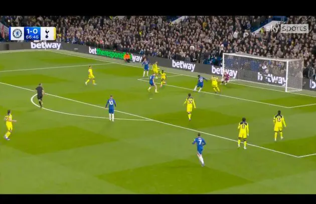 Chelsea score their second goal against Tottenham.