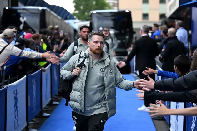 Calum McFarlane arrives at Stamford Bridge.