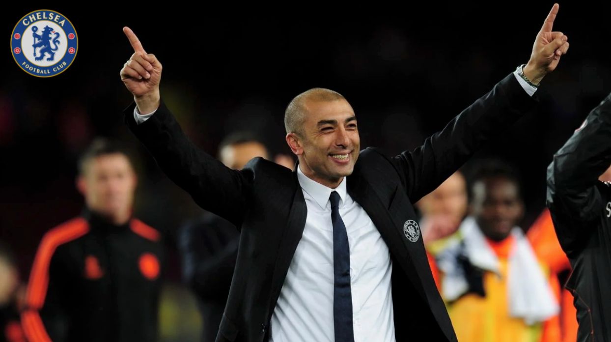 Roberto Di Matteo with a Chelsea logo.
